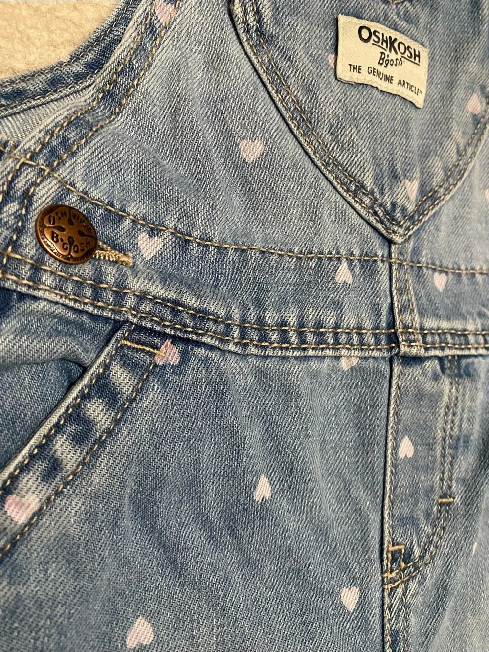 OshKosh B'gosh Baby Girl Denim Overalls with Pink Hearts 12 Months